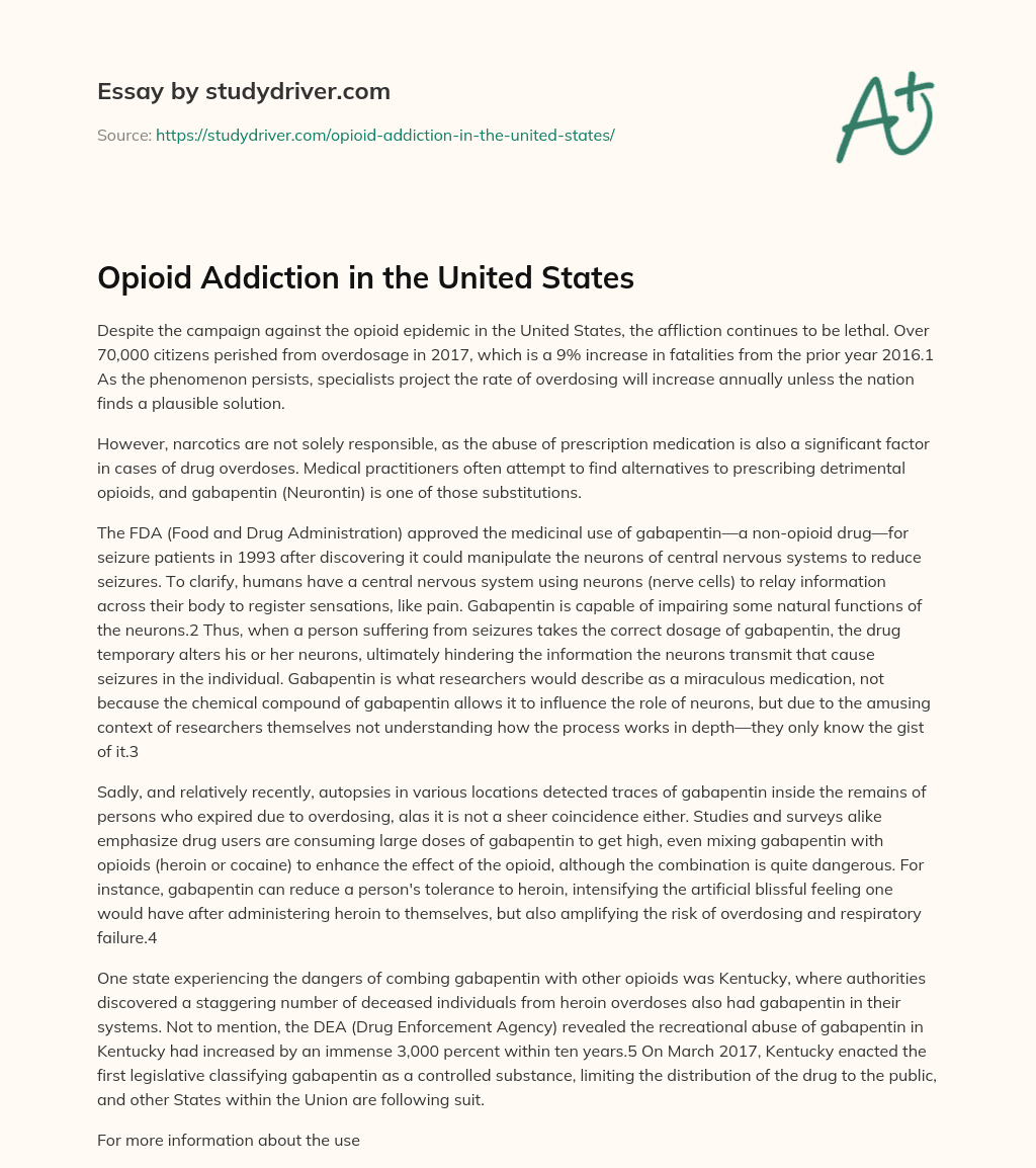 Opioid Addiction in the United States essay