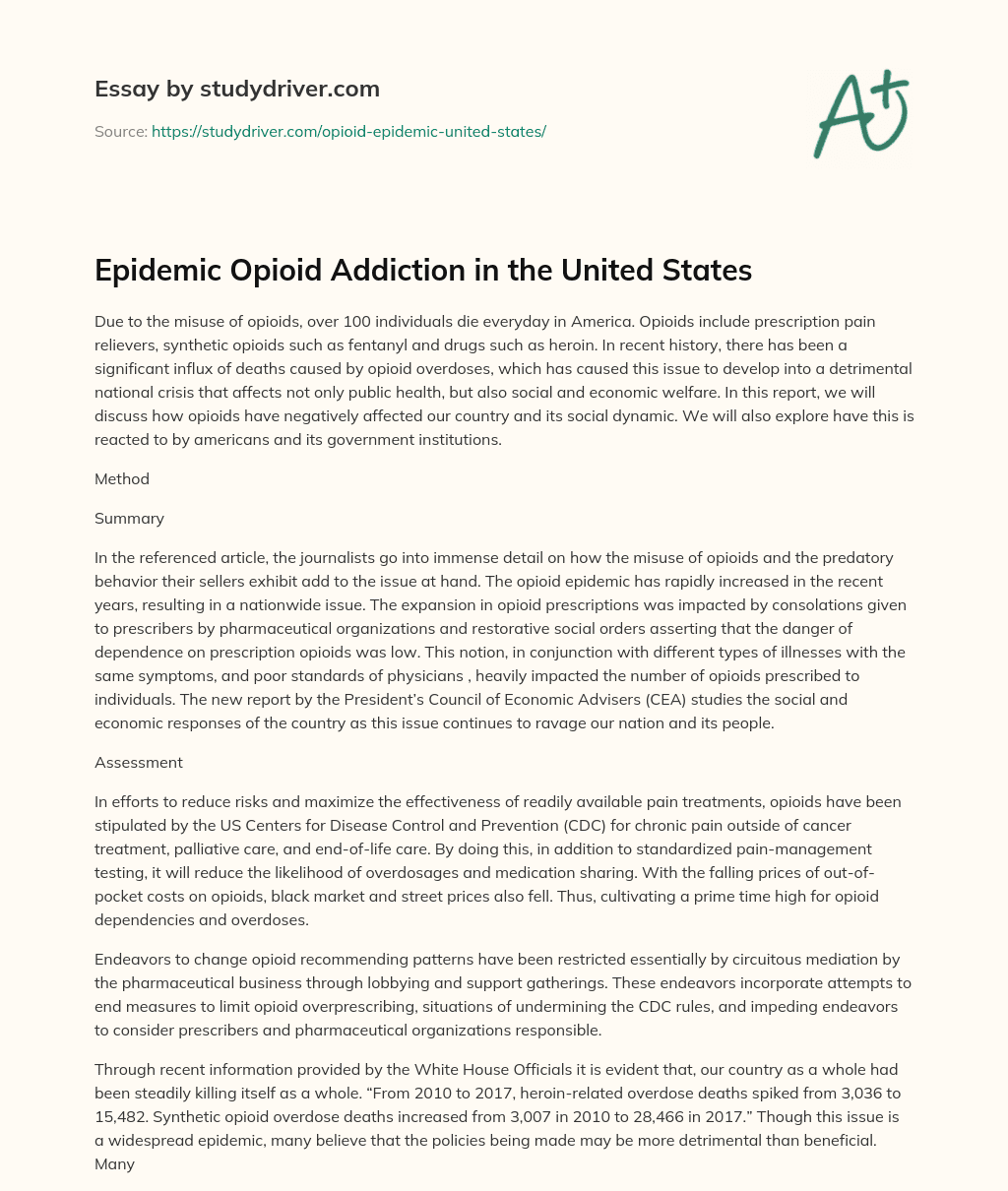 Epidemic Opioid Addiction in the United States essay