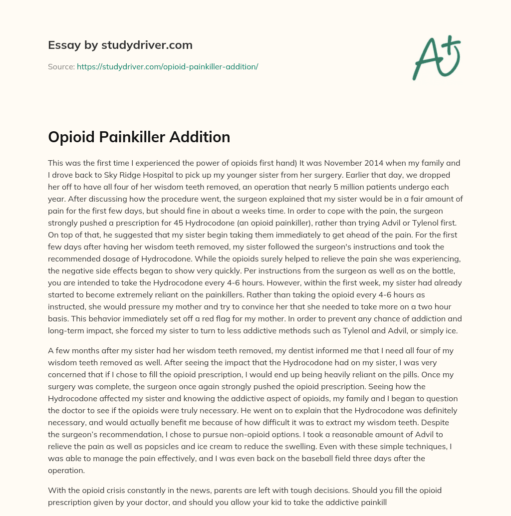 Opioid Painkiller Addition essay