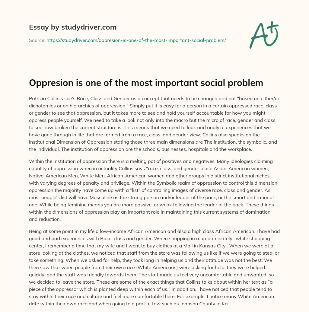Oppresion is One of the most Important Social Problem essay