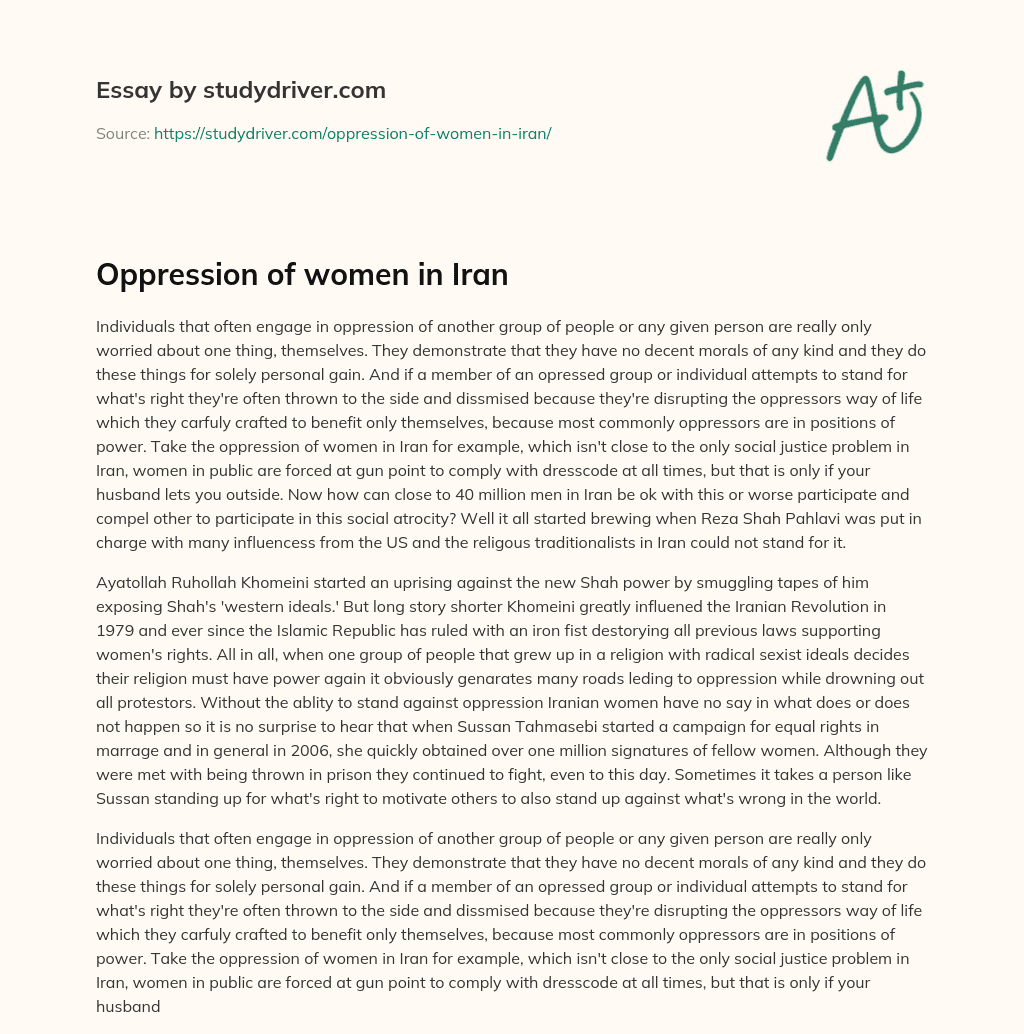 Oppression of Women in Iran essay