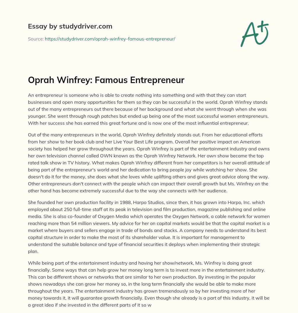 Oprah Winfrey: Famous Entrepreneur essay
