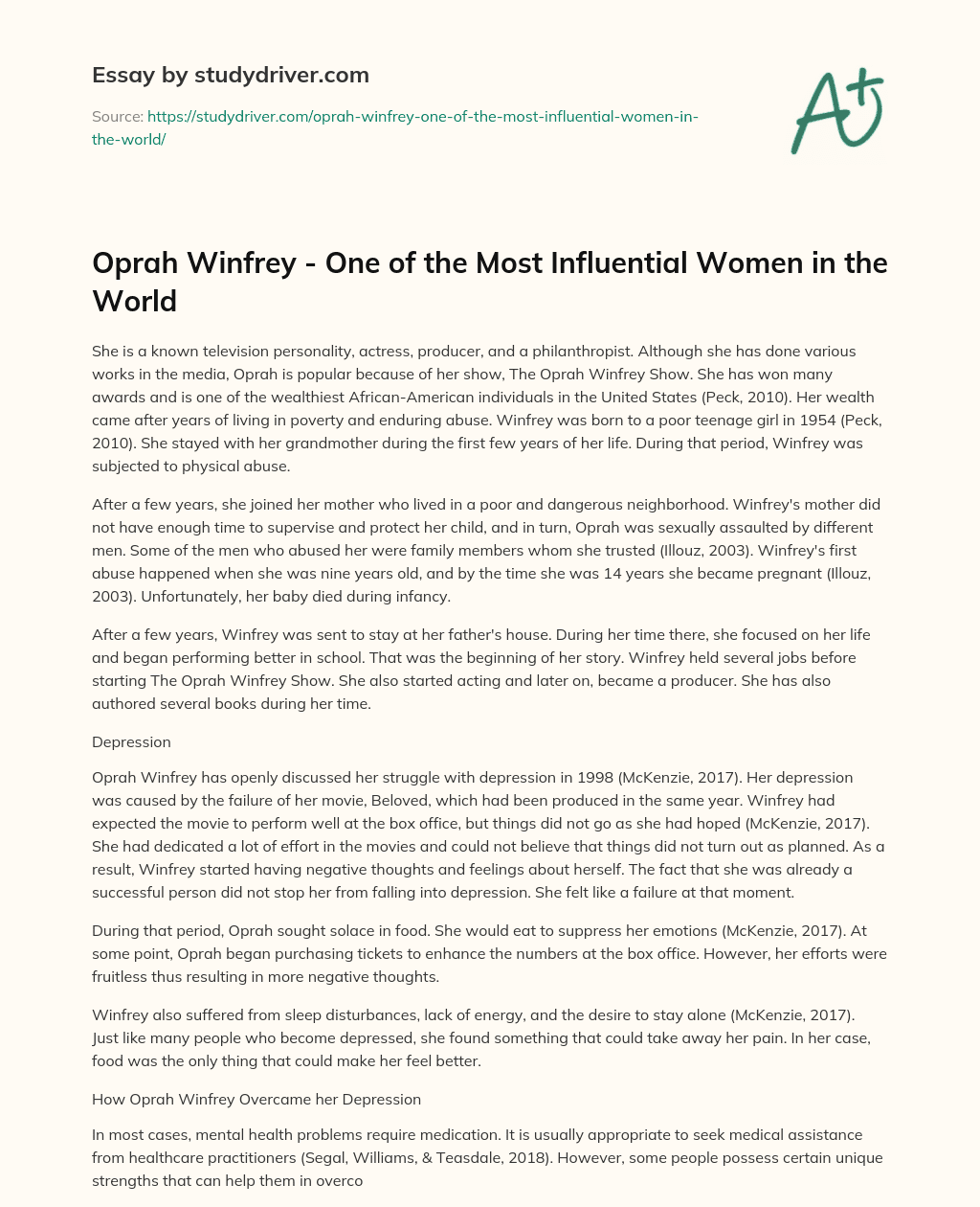 Oprah Winfrey – One of the most Influential Women in the World essay