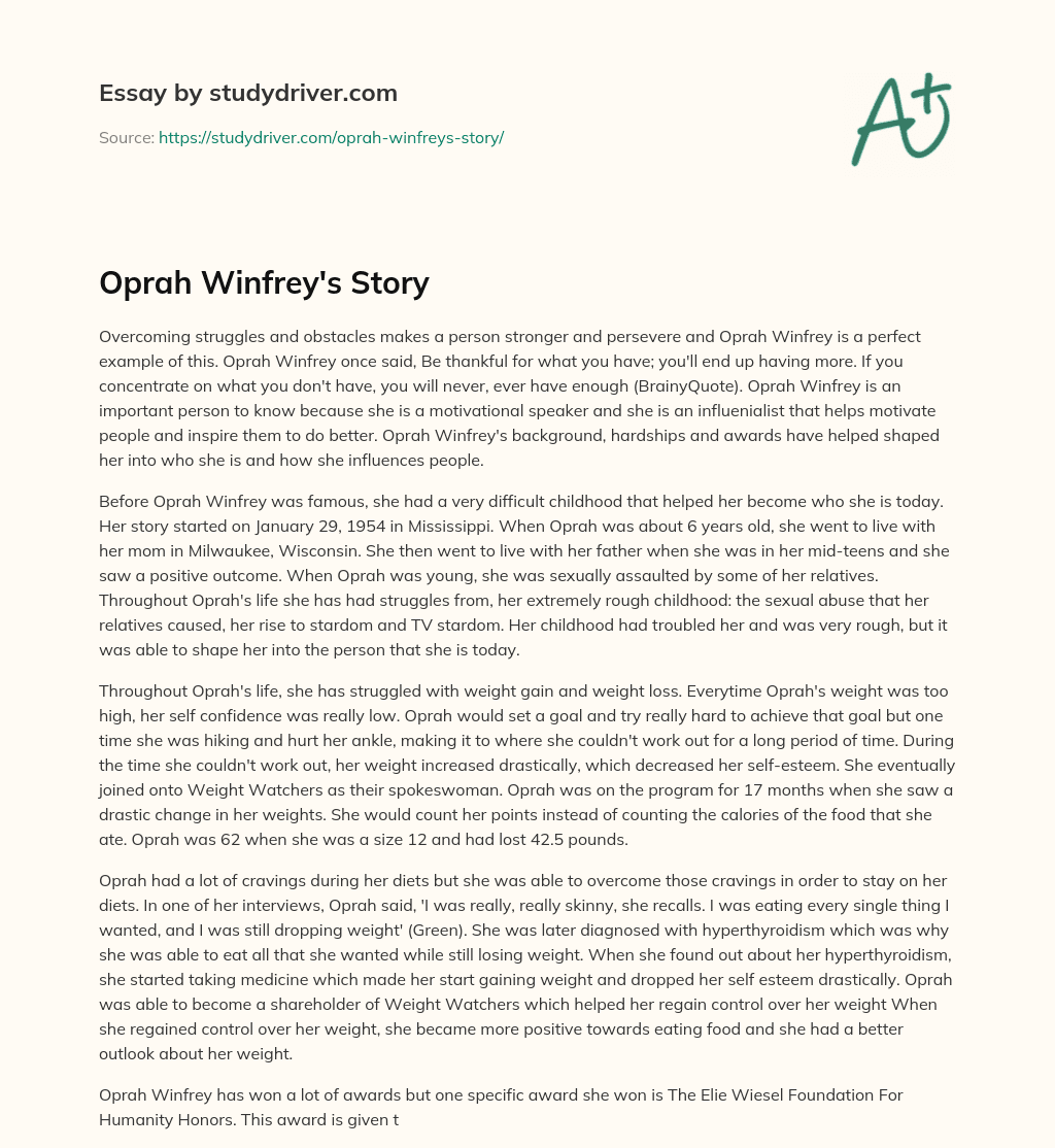 Oprah Winfrey’s Story essay