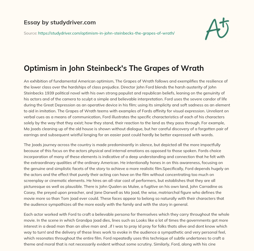 Optimism in John Steinbeck’s the Grapes of Wrath essay