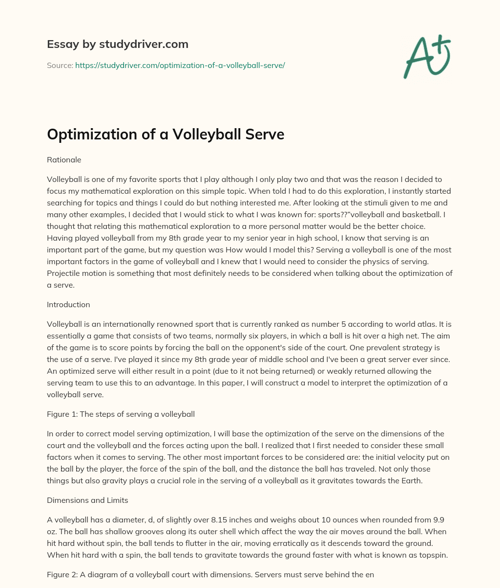 Optimization of a Volleyball Serve essay