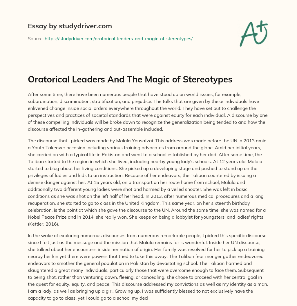 Oratorical Leaders and the Magic of Stereotypes essay
