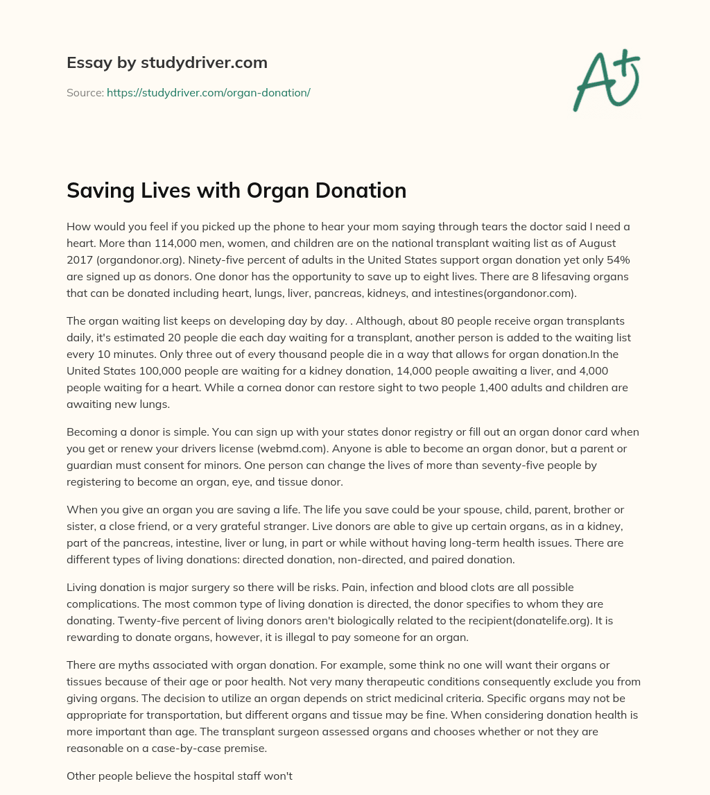 Saving Lives with Organ Donation essay