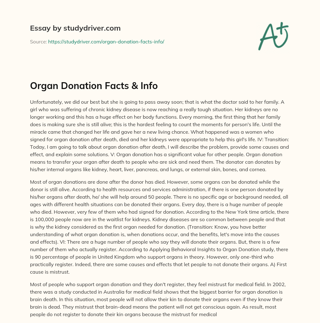 Organ Donation Facts & Info essay