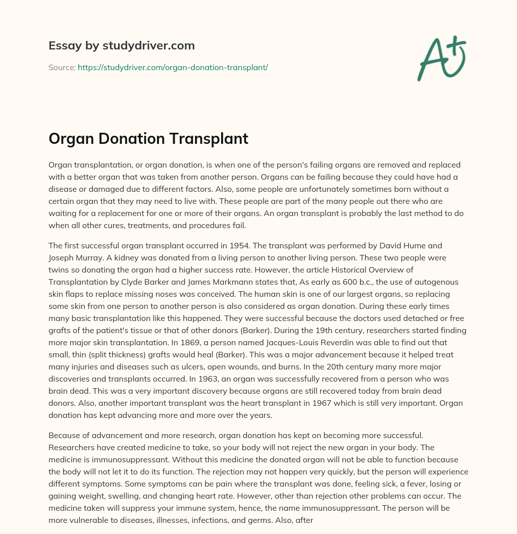 Organ Donation Transplant essay