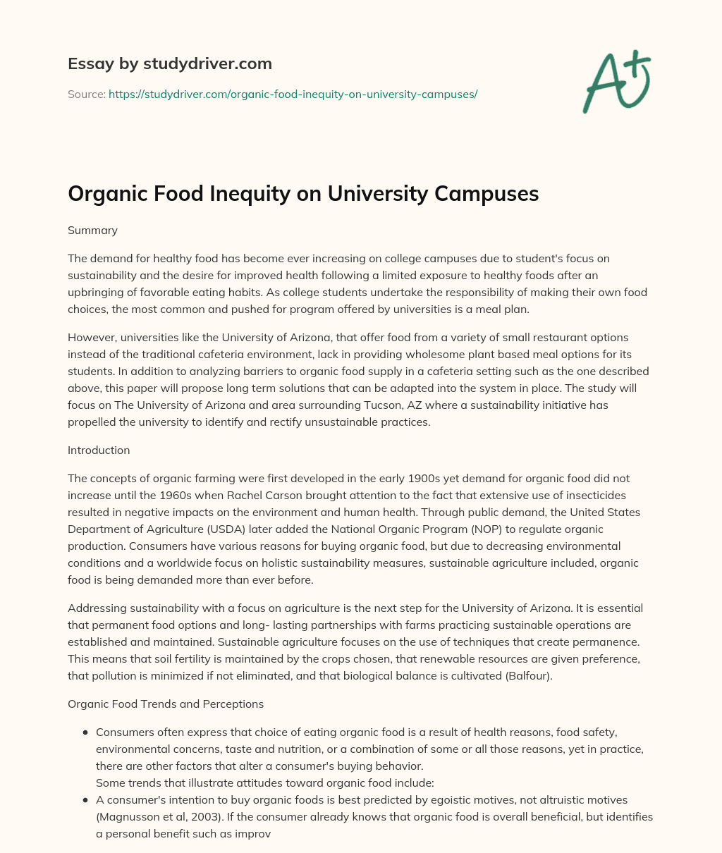 Organic Food Inequity on University Campuses essay
