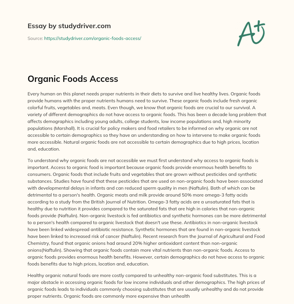 Organic Foods Access essay