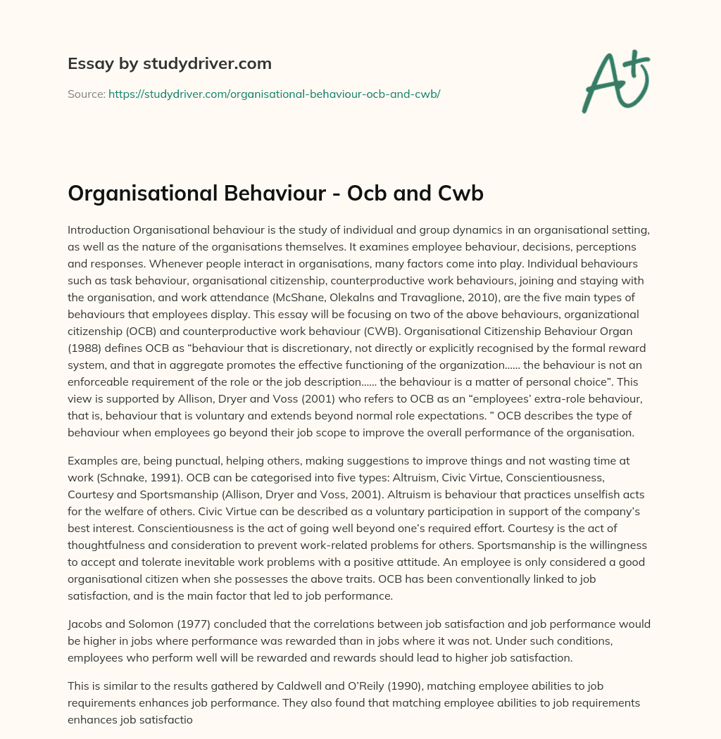 Organisational Behaviour – Ocb and Cwb essay