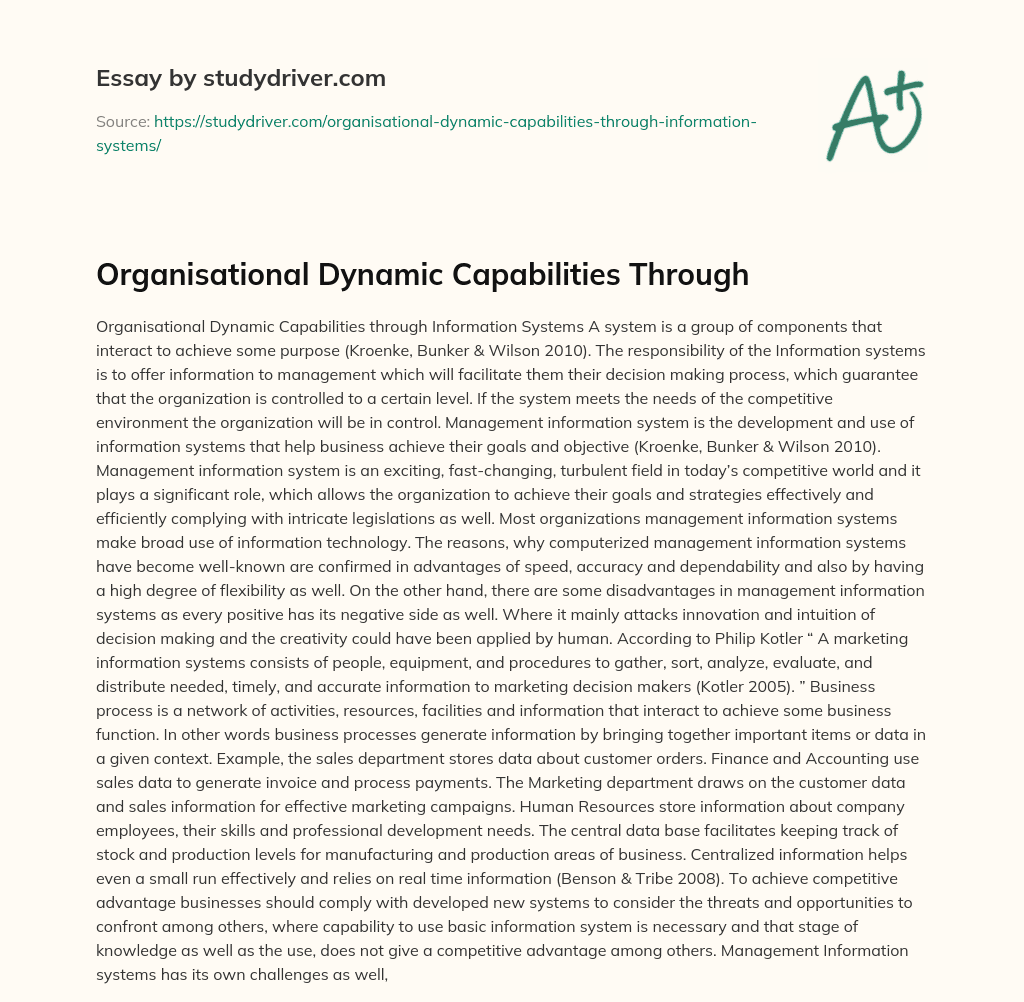 Organisational Dynamic Capabilities through essay
