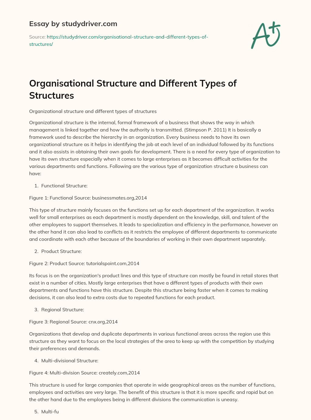 Organisational Structure and Different Types of Structures essay
