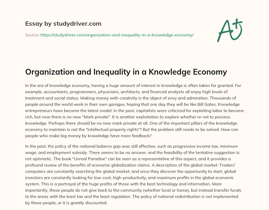 Organization and Inequality in a Knowledge Economy essay