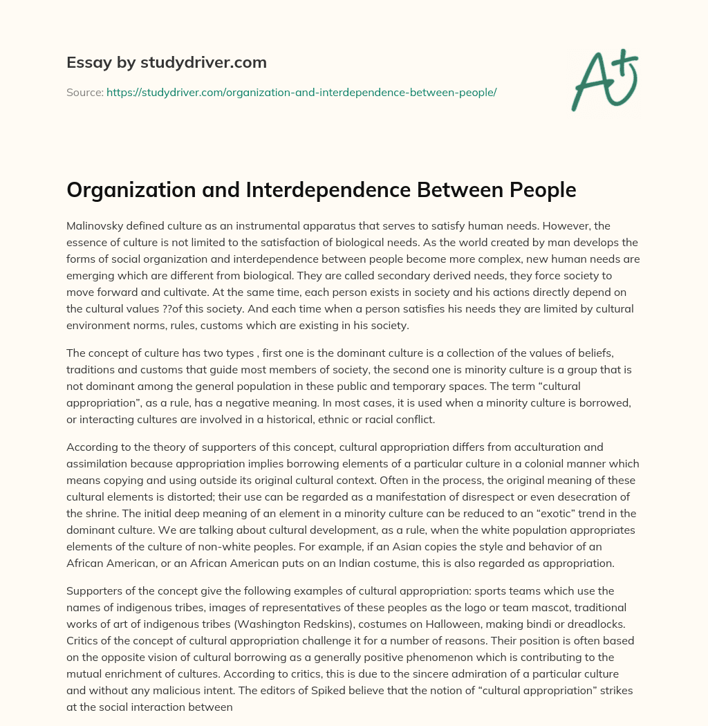 Organization and Interdependence between People essay