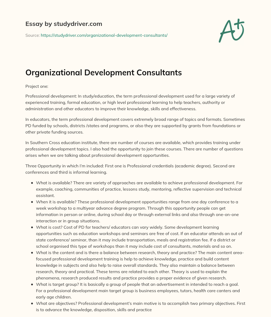 Organizational Development Consultants essay