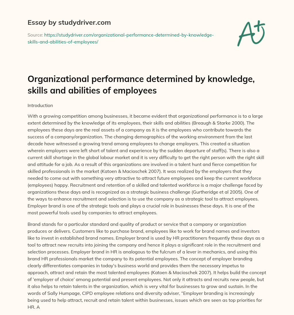 Organizational Performance Determined by Knowledge, Skills and Abilities of Employees essay