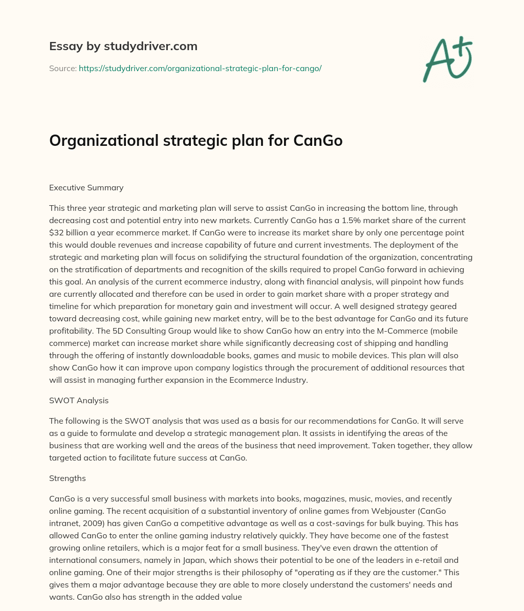 Organizational Strategic Plan for CanGo essay