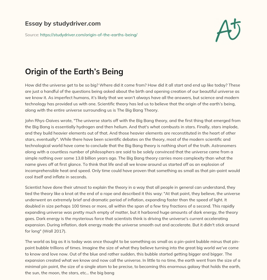 Origin of the Earth’s being essay