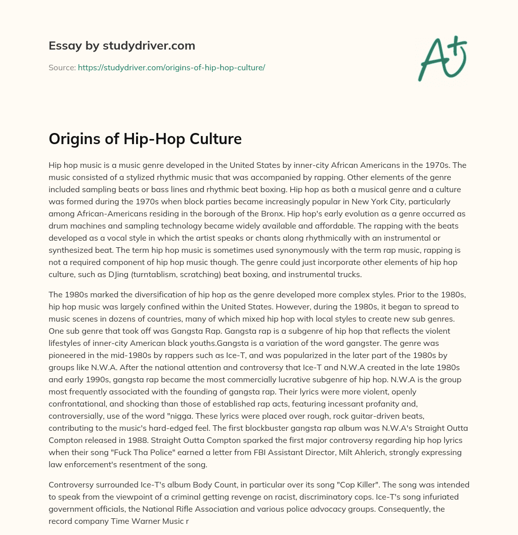 Origins of Hip-Hop Culture essay