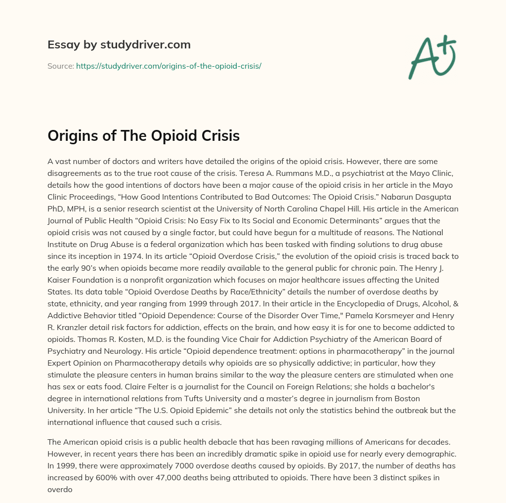 Origins of the Opioid Crisis essay