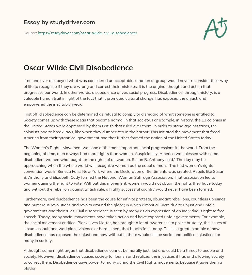 Oscar Wilde Civil Disobedience essay