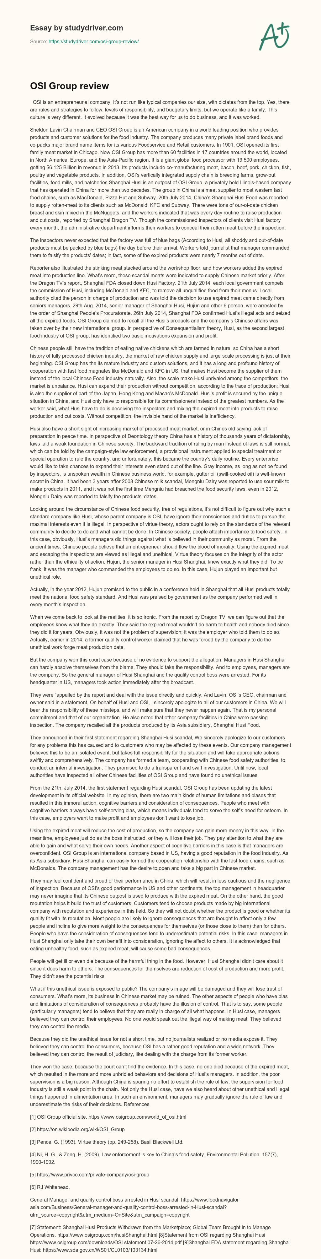 OSI Group Review essay