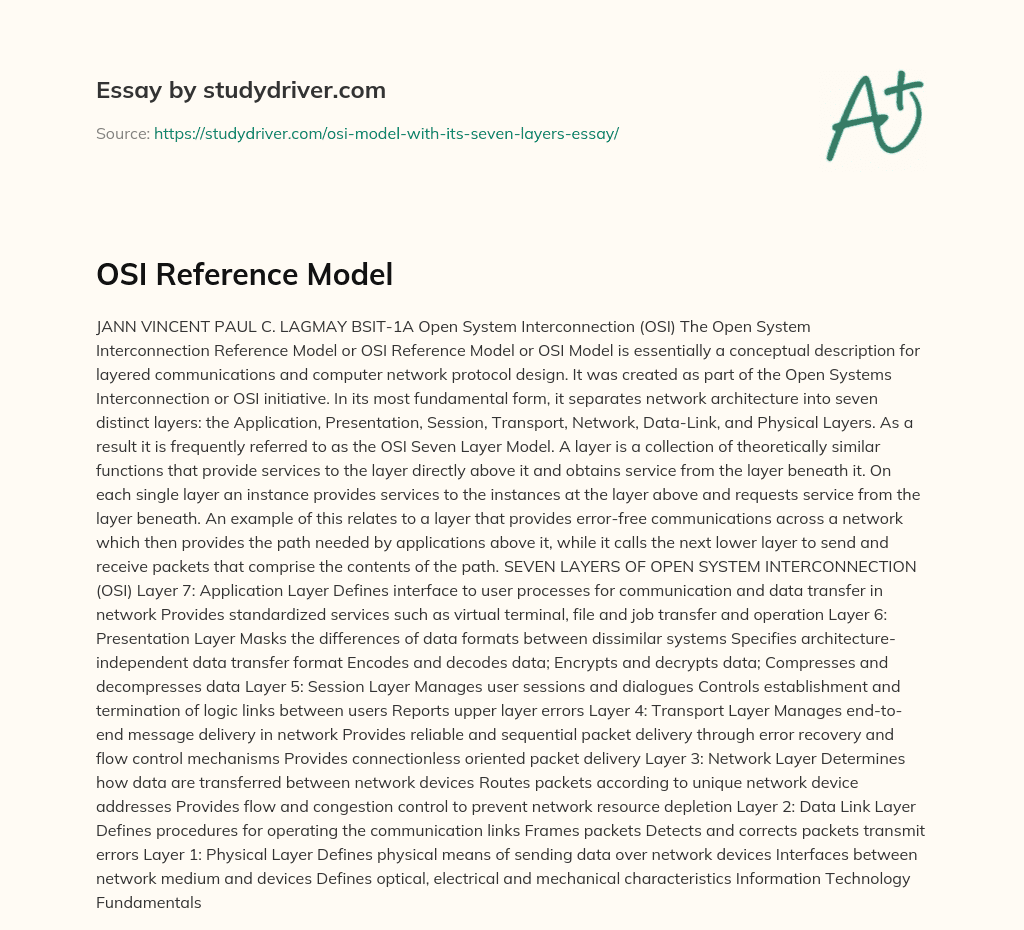 OSI Reference Model essay