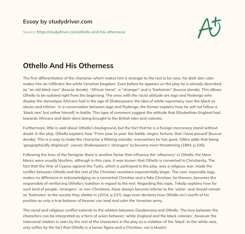 Othello and his Otherness essay