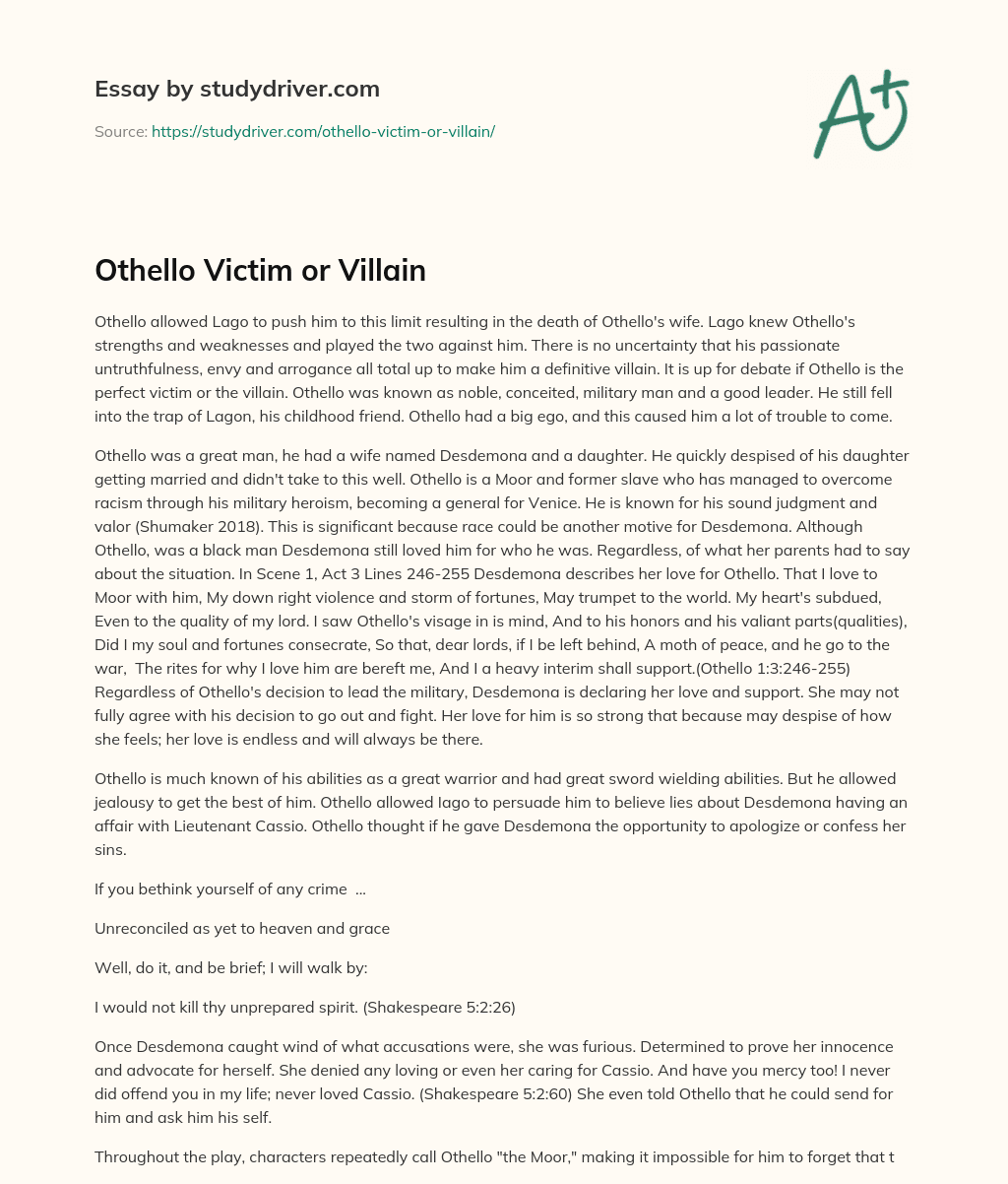 is othello a villain or a victim essay