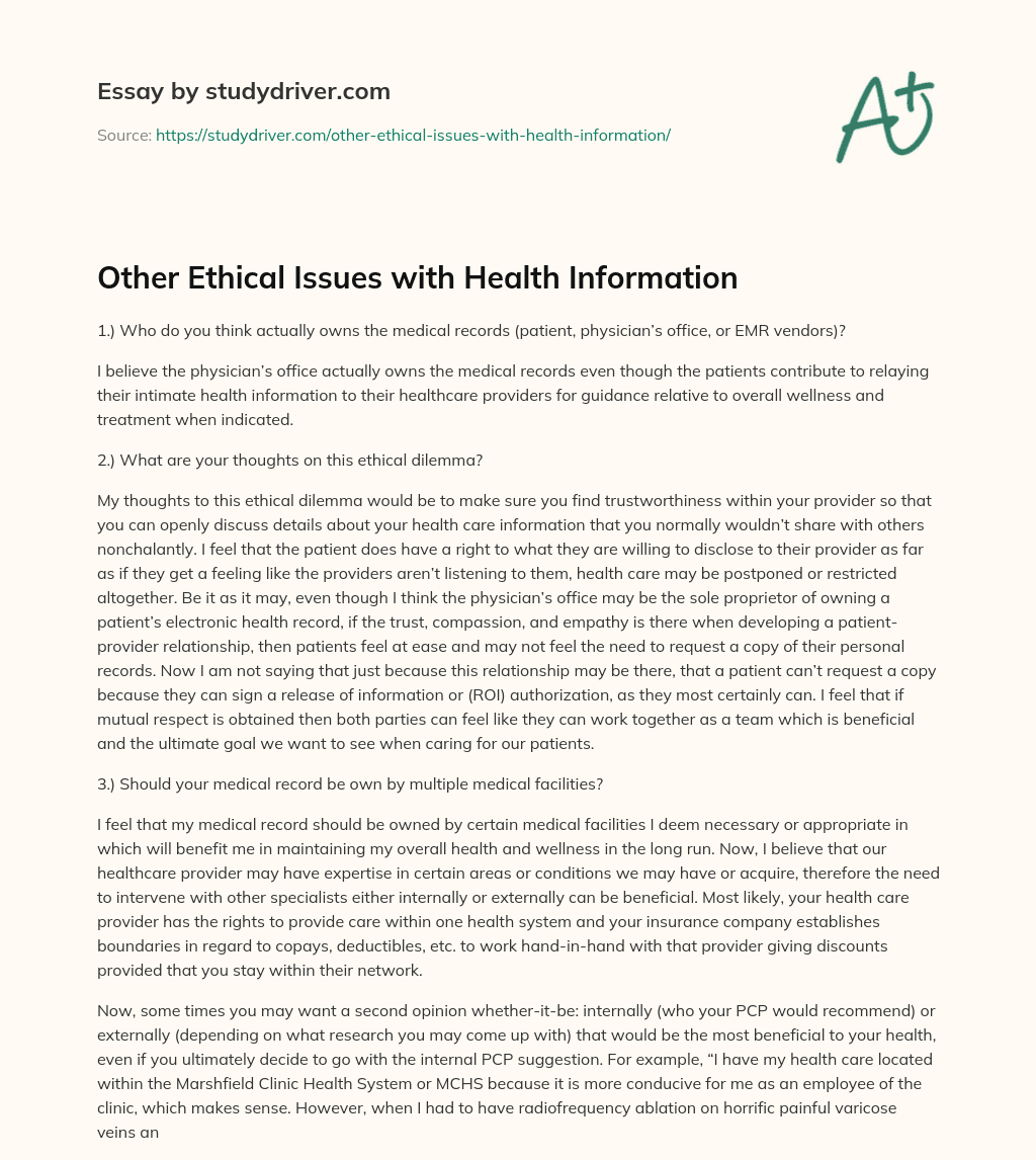 Other Ethical Issues with Health Information essay