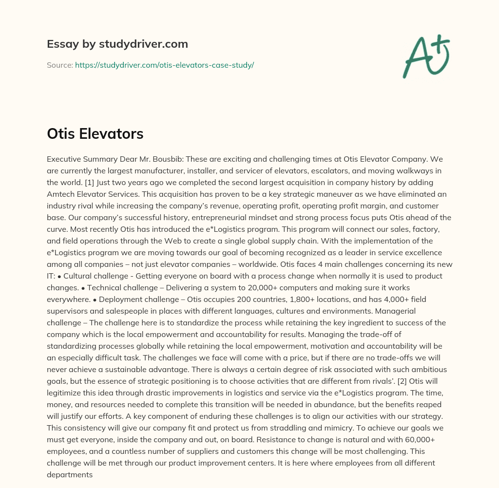 Otis Elevators essay