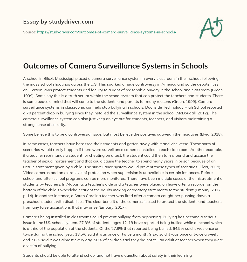 Outcomes of Camera Surveillance Systems in Schools essay