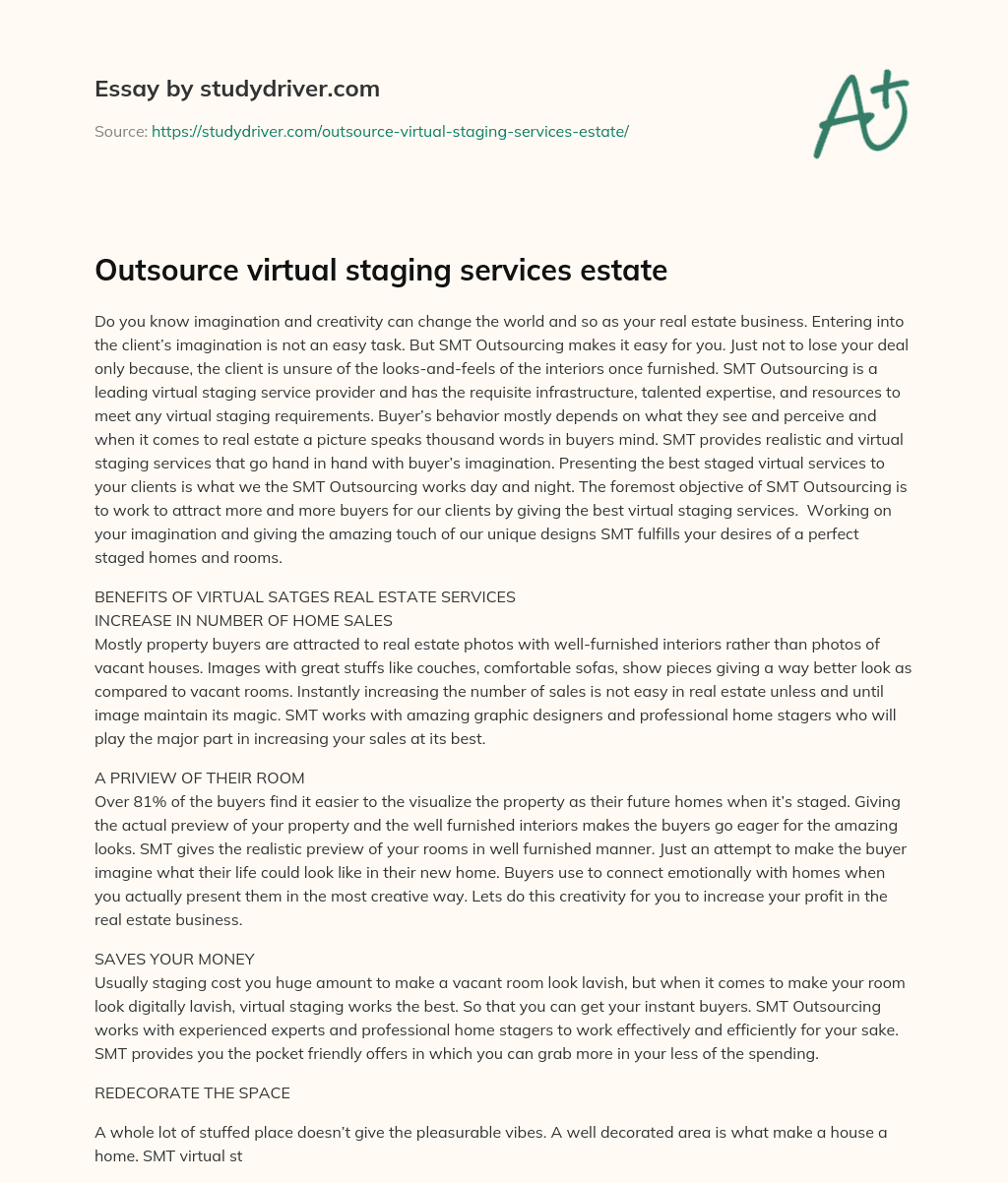 Outsource Virtual Staging Services Estate essay