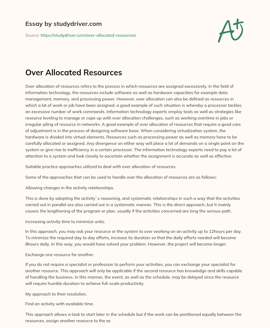 Over Allocated Resources essay