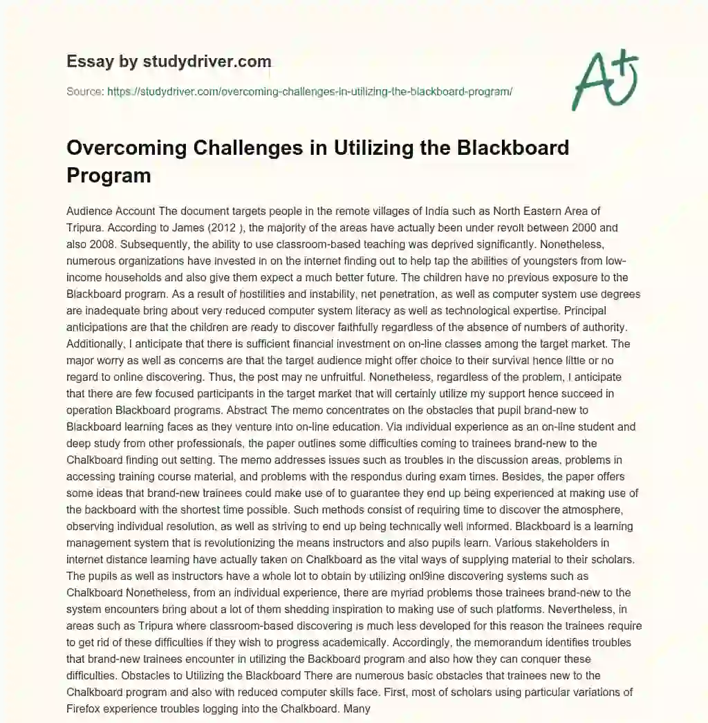 Overcoming Challenges in Utilizing the Blackboard Program essay