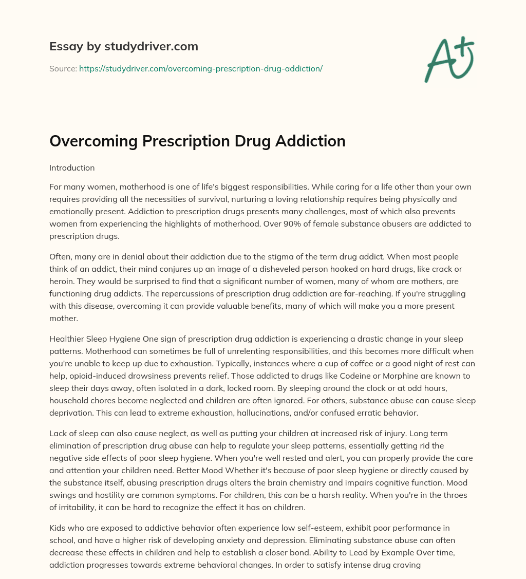 Overcoming Prescription Drug Addiction essay
