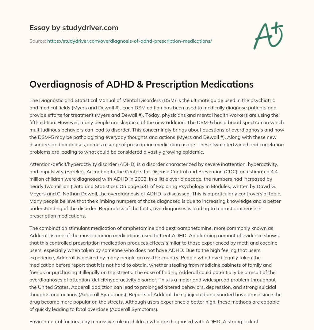 Overdiagnosis of ADHD & Prescription Medications essay
