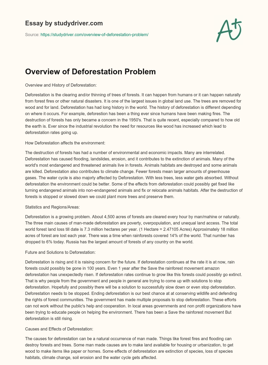 Overview of Deforestation Problem essay