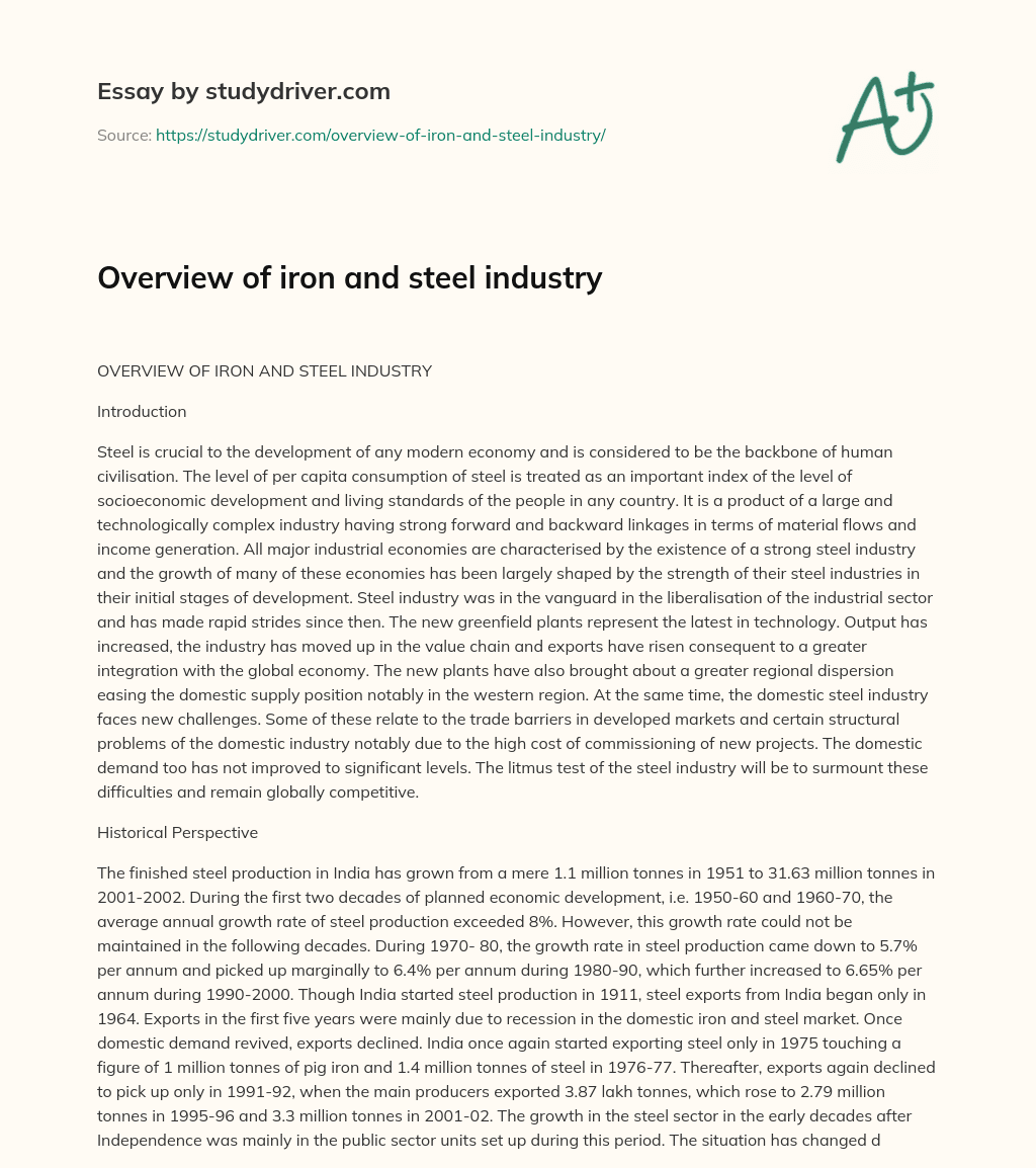 Overview of Iron and Steel Industry essay
