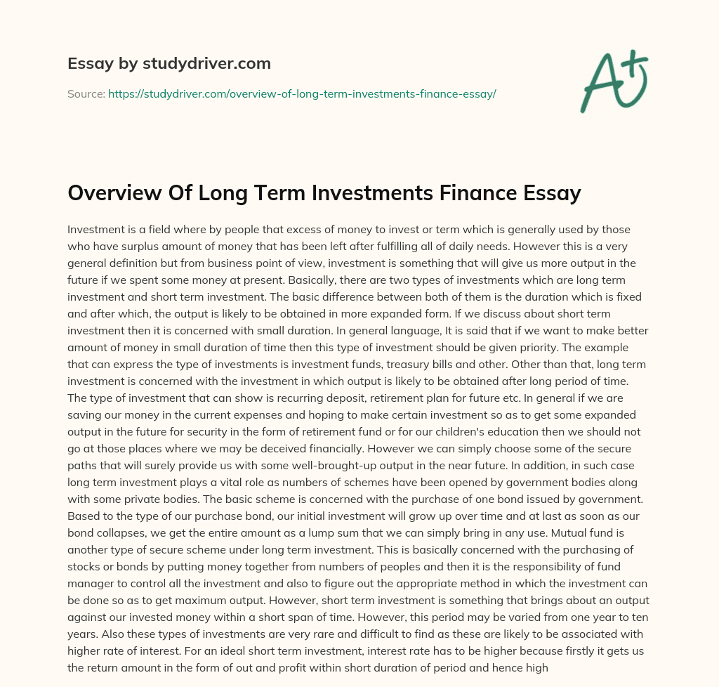 Overview of Long Term Investments Finance Essay essay