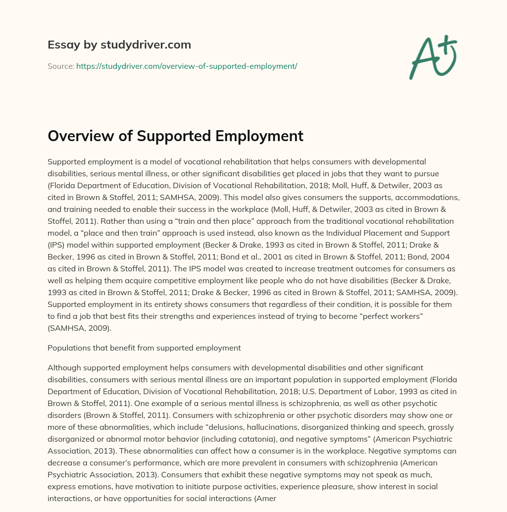 Overview of Supported Employment essay
