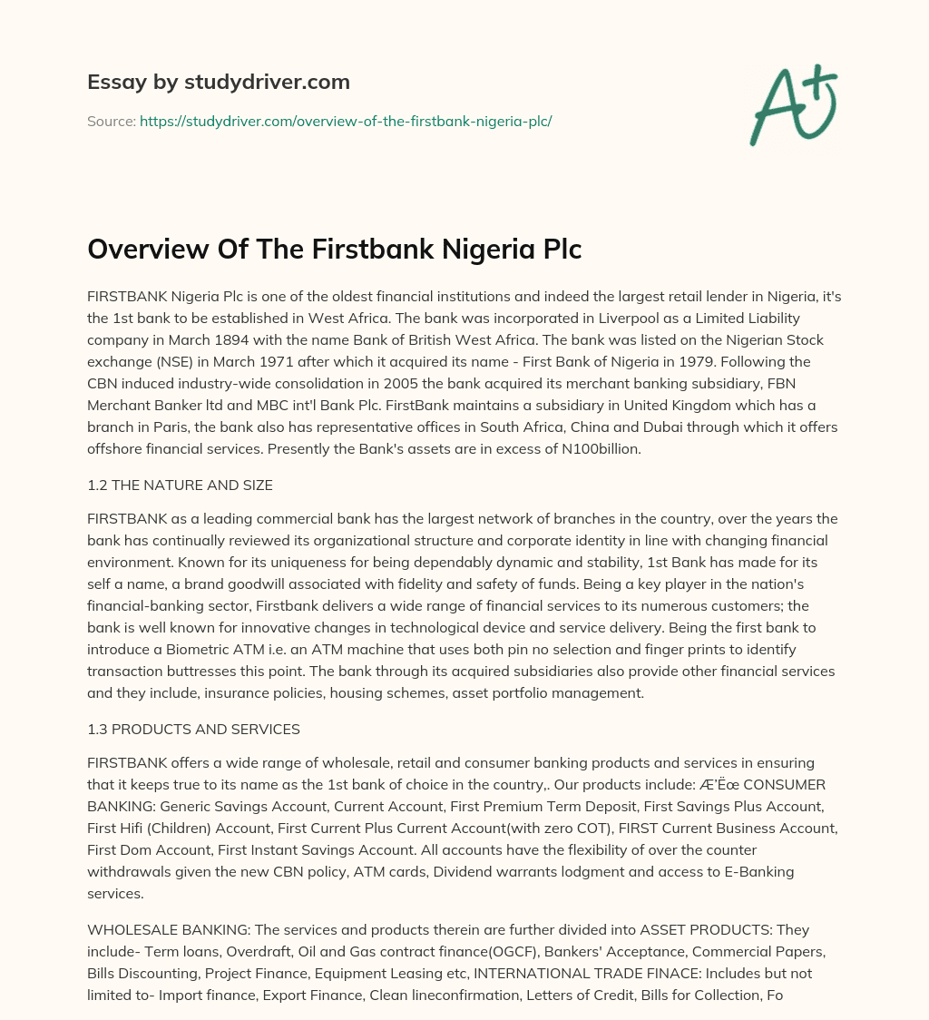 Overview of the Firstbank Nigeria Plc essay
