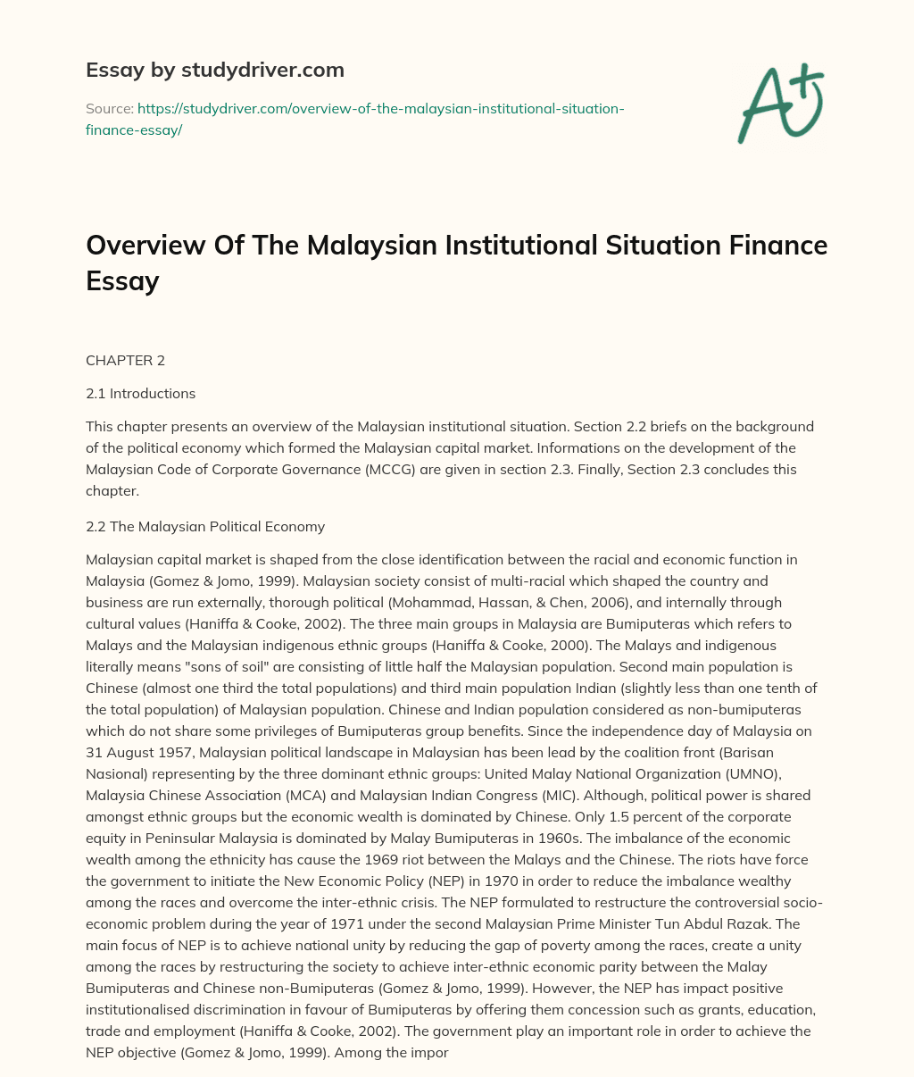 Overview of the Malaysian Institutional Situation Finance Essay essay