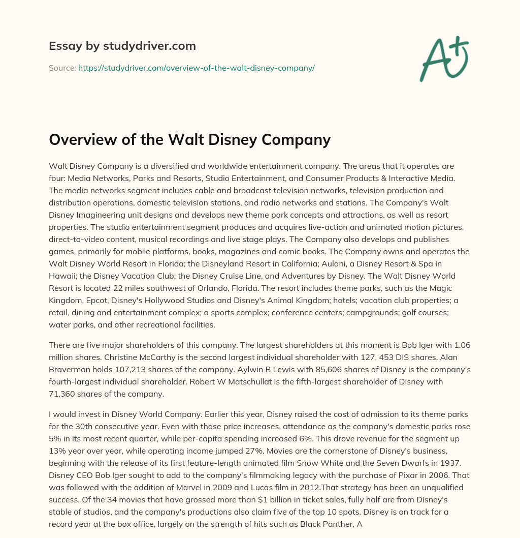 Overview of the Walt Disney Company essay