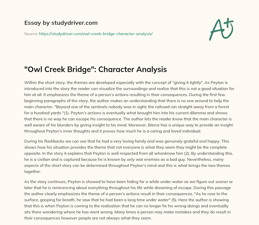 “Owl Creek Bridge”: Character Analysis essay