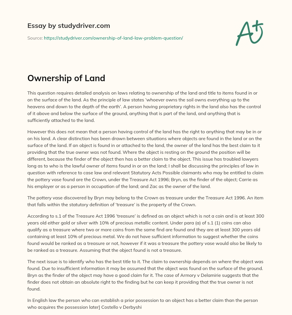 Ownership of Land essay