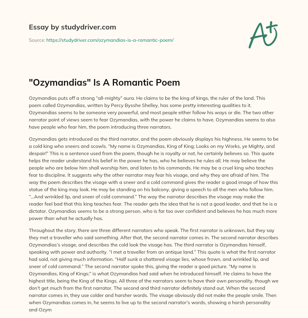 “Ozymandias” is a Romantic Poem essay